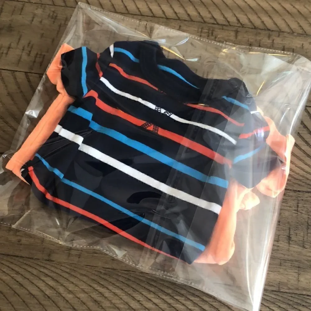 Carters Cotton Blend 2 Soft Onesies Nautical Stripes 🛳 and Neon Orange 🍊